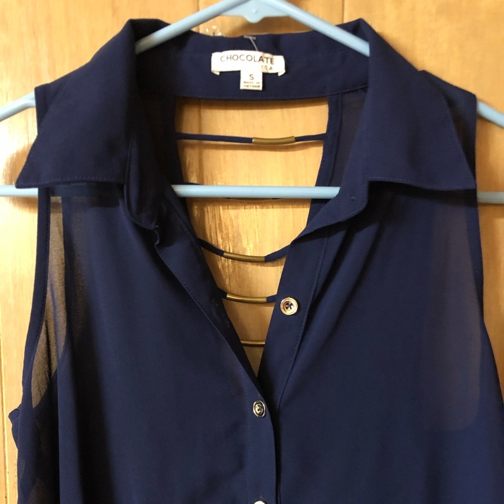 High-low tank Navy Blue with open back